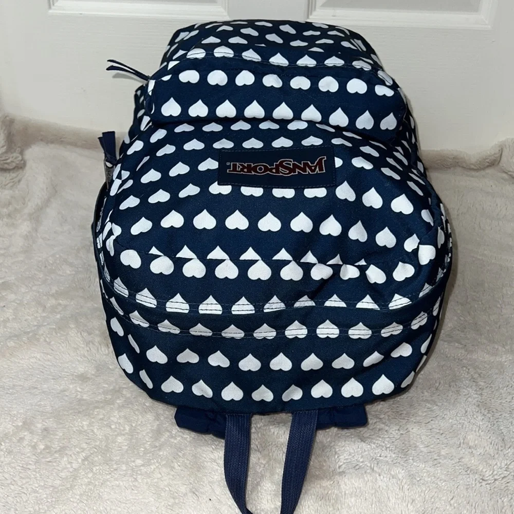 Jansport Superbreak Navy With White Hearts Backpack